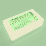 Load image into Gallery viewer, A rectangular block of Goat Milk Melt & Pour Soap Base with product information printed on it, set against a light green background.